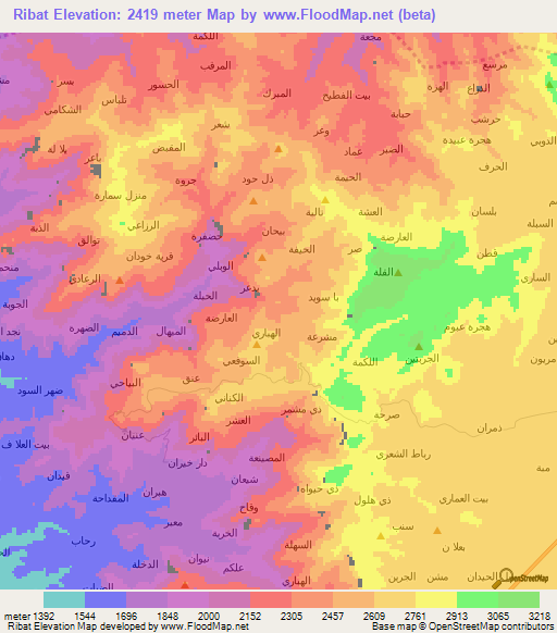 Ribat,Yemen Elevation Map