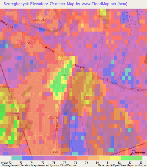 Szoregitanyak,Hungary Elevation Map