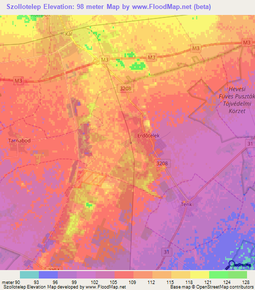 Szollotelep,Hungary Elevation Map