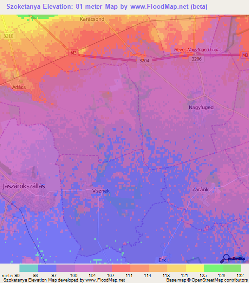 Szoketanya,Hungary Elevation Map