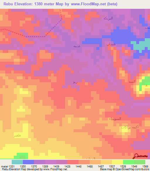 Rebu,Yemen Elevation Map