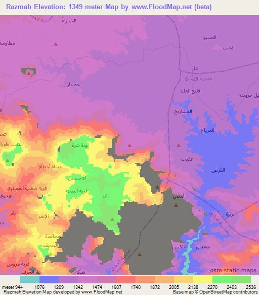 Razmah,Yemen Elevation Map