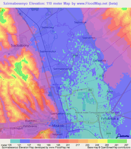 Szirmabesenyo,Hungary Elevation Map