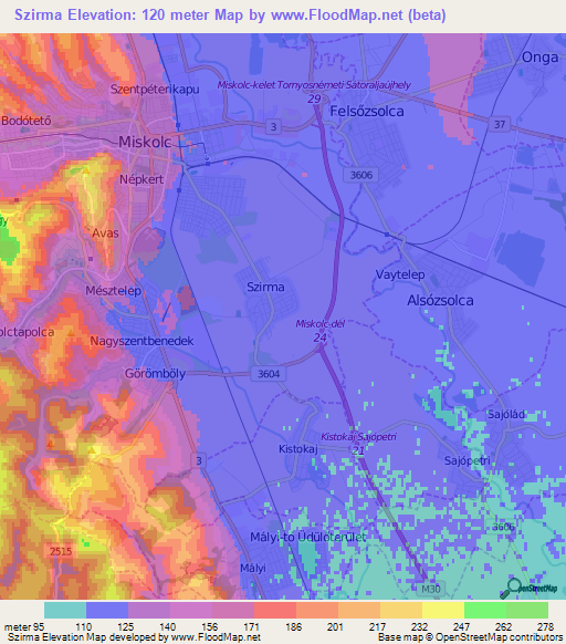 Szirma,Hungary Elevation Map
