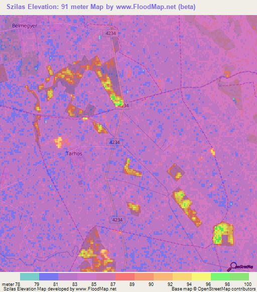 Szilas,Hungary Elevation Map