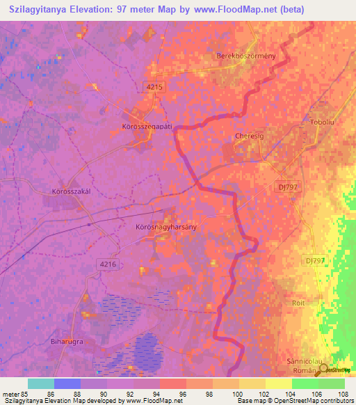 Szilagyitanya,Hungary Elevation Map