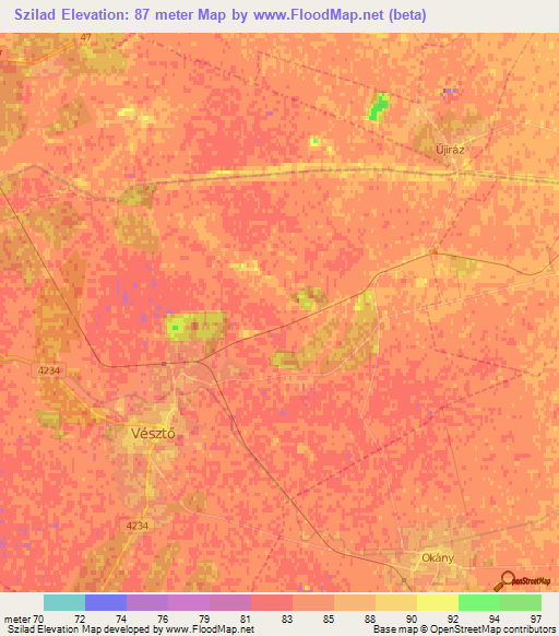 Szilad,Hungary Elevation Map