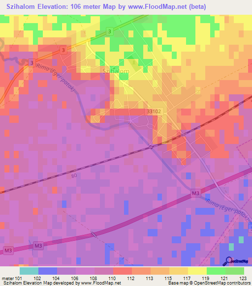 Szihalom,Hungary Elevation Map