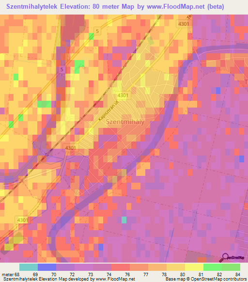 Szentmihalytelek,Hungary Elevation Map