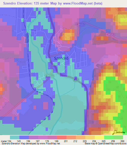 Szendro,Hungary Elevation Map
