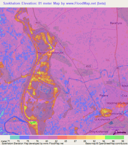 Szekhalom,Hungary Elevation Map