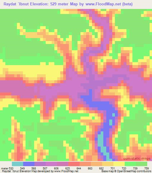 Raydat `Ibnut,Yemen Elevation Map