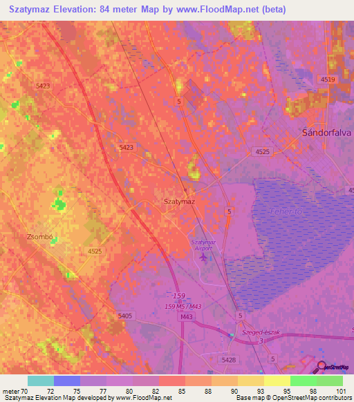Szatymaz,Hungary Elevation Map