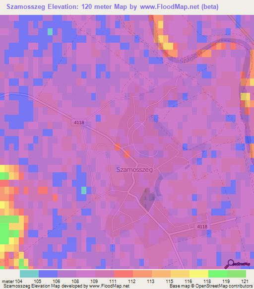 Szamosszeg,Hungary Elevation Map