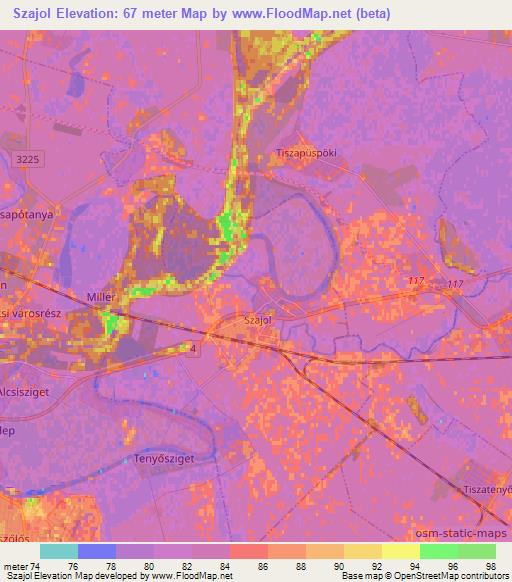 Szajol,Hungary Elevation Map