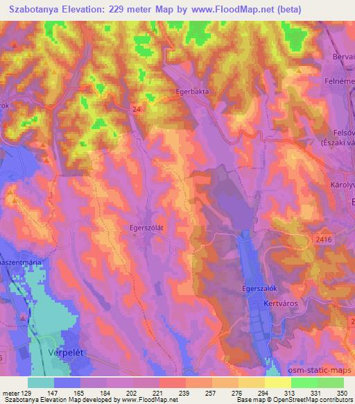 Szabotanya,Hungary Elevation Map