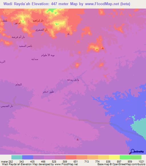 Wadi Rayda`ah,Yemen Elevation Map