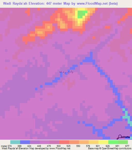 Wadi Rayda`ah,Yemen Elevation Map