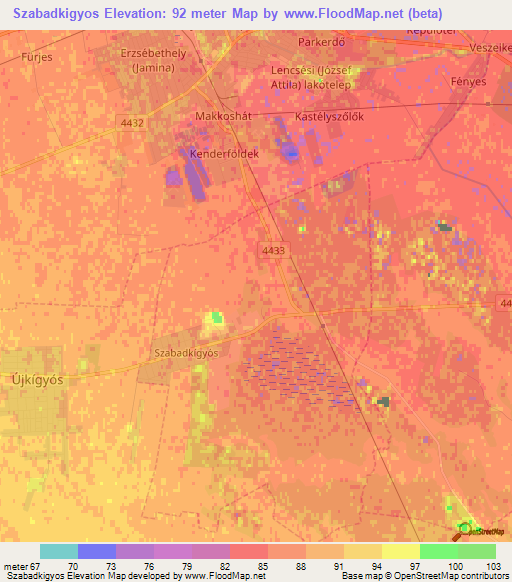 Szabadkigyos,Hungary Elevation Map