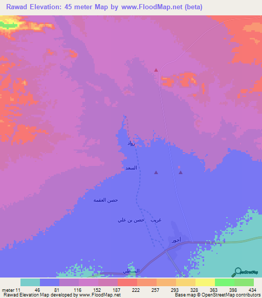 Rawad,Yemen Elevation Map