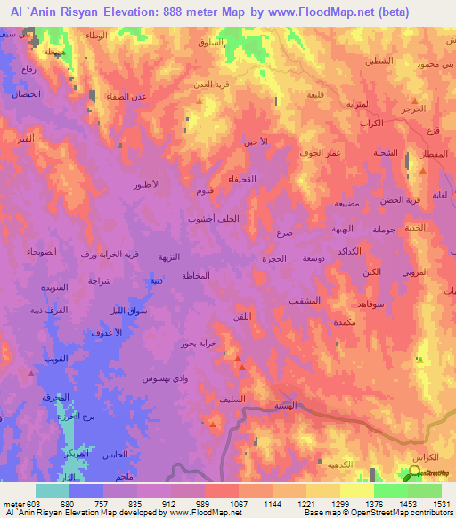 Al `Anin Risyan,Yemen Elevation Map