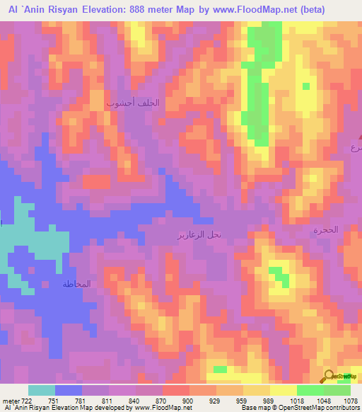 Al `Anin Risyan,Yemen Elevation Map