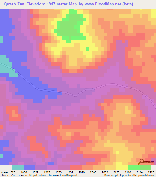 Quzeh Zan,Iran Elevation Map