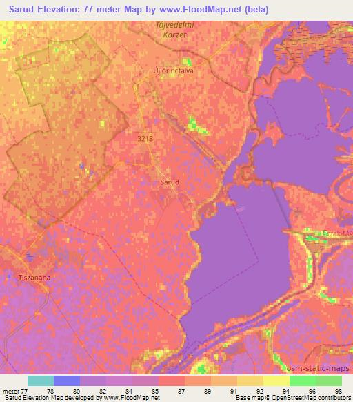Sarud,Hungary Elevation Map