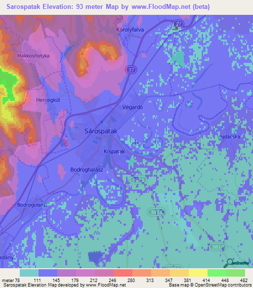 Sarospatak,Hungary Elevation Map