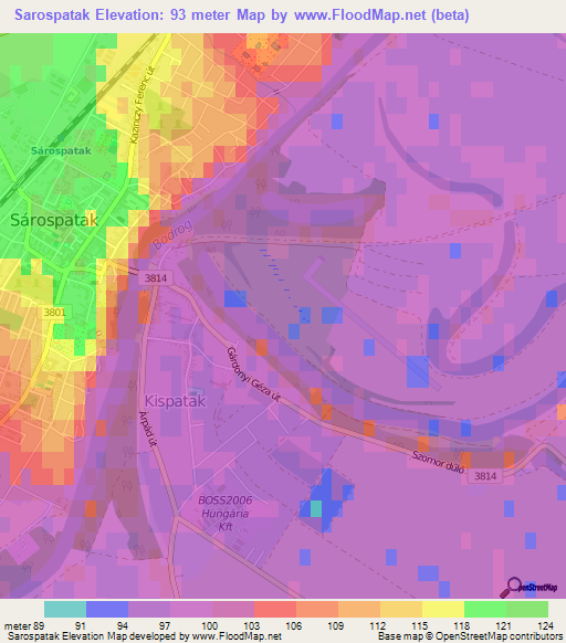 Sarospatak,Hungary Elevation Map