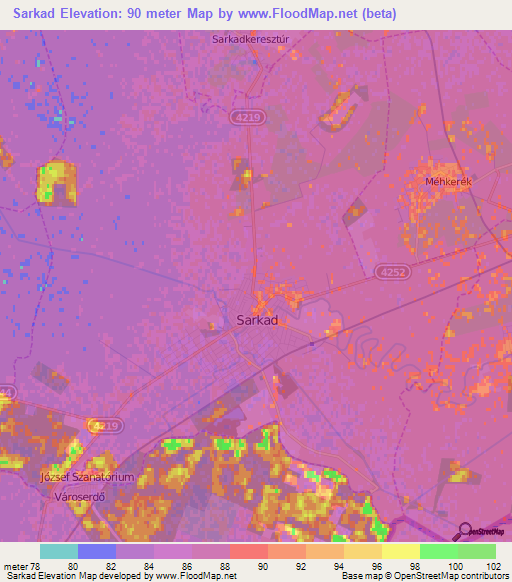 Sarkad,Hungary Elevation Map