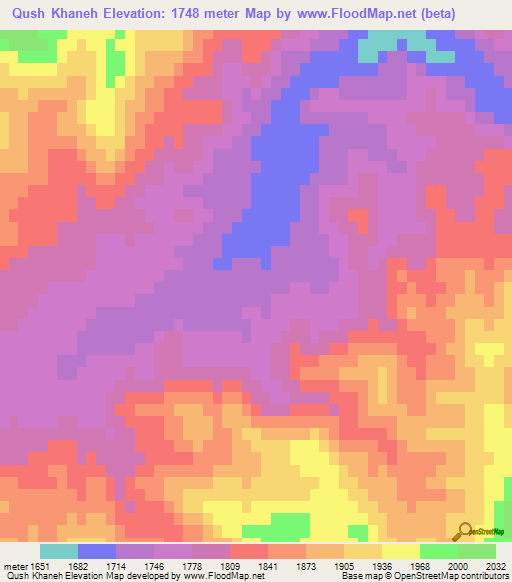 Qush Khaneh,Iran Elevation Map