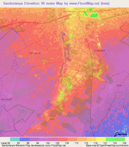 Sandortanya,Hungary Elevation Map