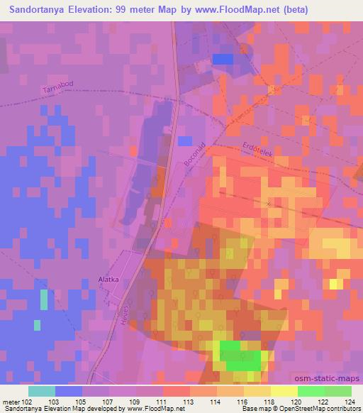 Sandortanya,Hungary Elevation Map