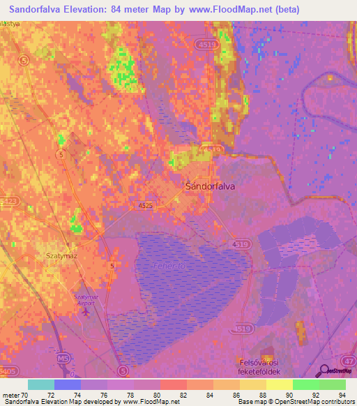 Sandorfalva,Hungary Elevation Map