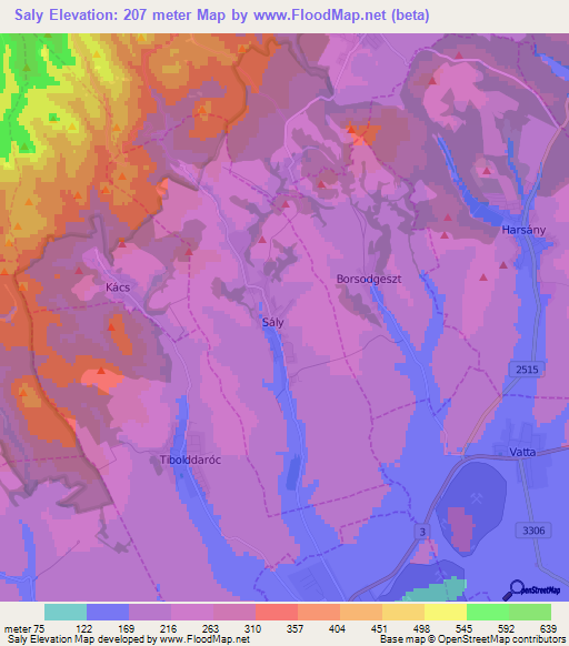 Saly,Hungary Elevation Map