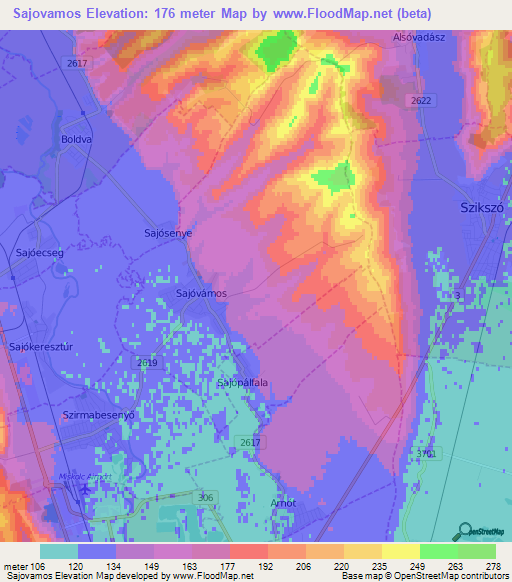 Sajovamos,Hungary Elevation Map