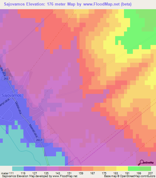 Sajovamos,Hungary Elevation Map