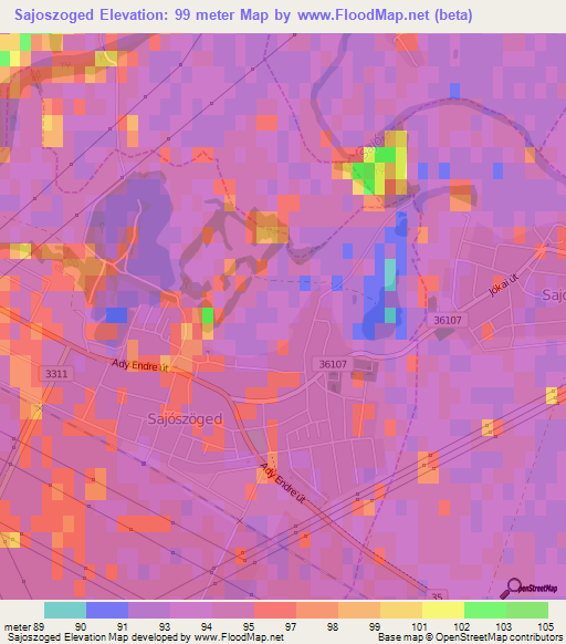 Sajoszoged,Hungary Elevation Map