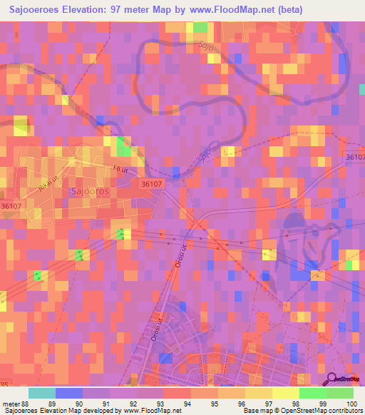 Sajooeroes,Hungary Elevation Map