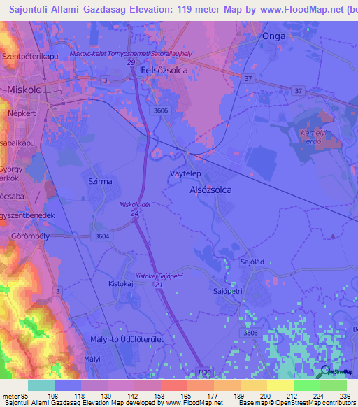 Sajontuli Allami Gazdasag,Hungary Elevation Map