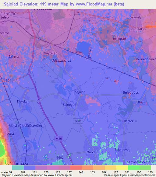 Sajolad,Hungary Elevation Map
