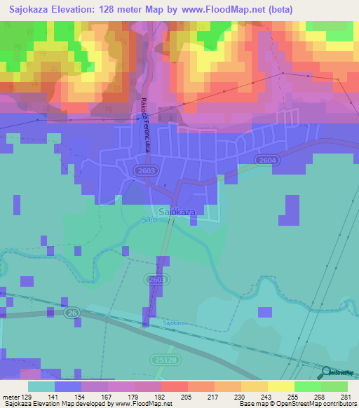 Sajokaza,Hungary Elevation Map