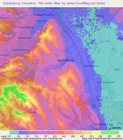 Sajobabony,Hungary Elevation Map