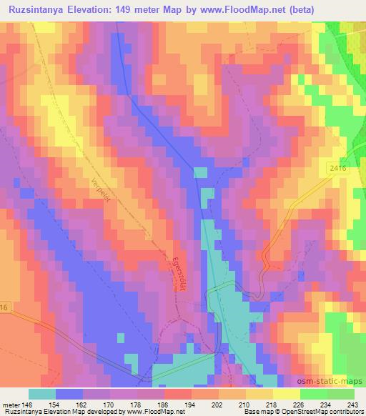 Ruzsintanya,Hungary Elevation Map