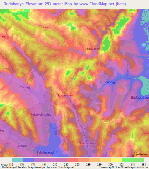 Rudabanya,Hungary Elevation Map