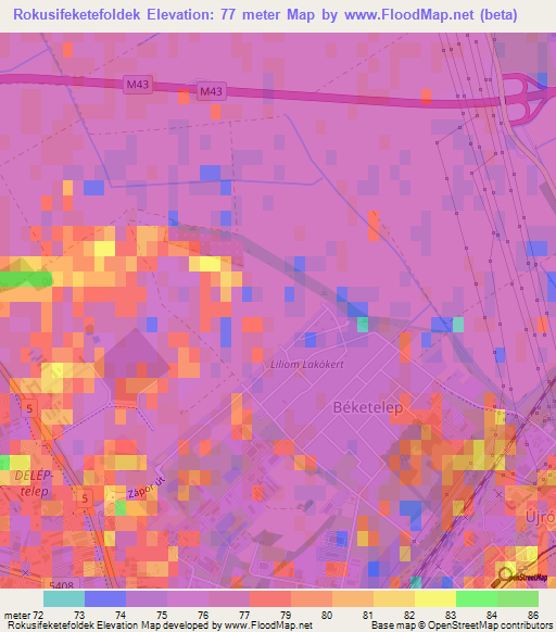 Rokusifeketefoldek,Hungary Elevation Map