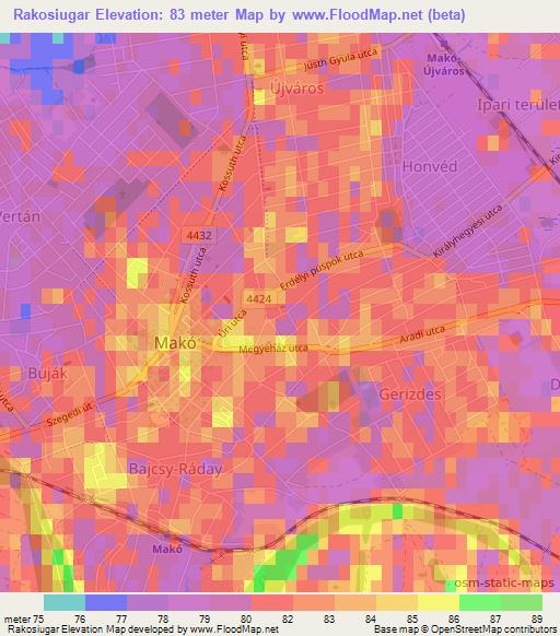 Rakosiugar,Hungary Elevation Map