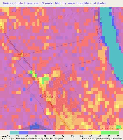 Rakocziujfalu,Hungary Elevation Map