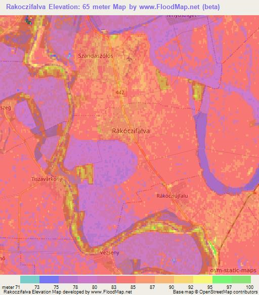 Rakoczifalva,Hungary Elevation Map